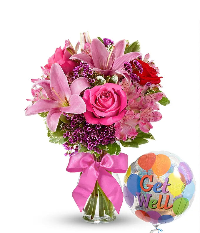 Lily & Rose Bouquet with Get Well Balloon
